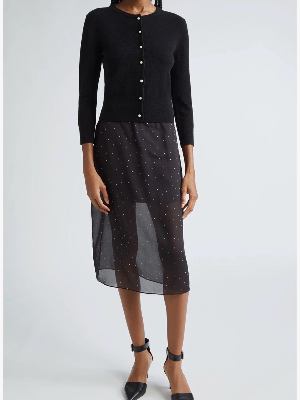 NWOT VINCE Polka Dot Sheer Stretch Silk Midi Skirt
Size Medium